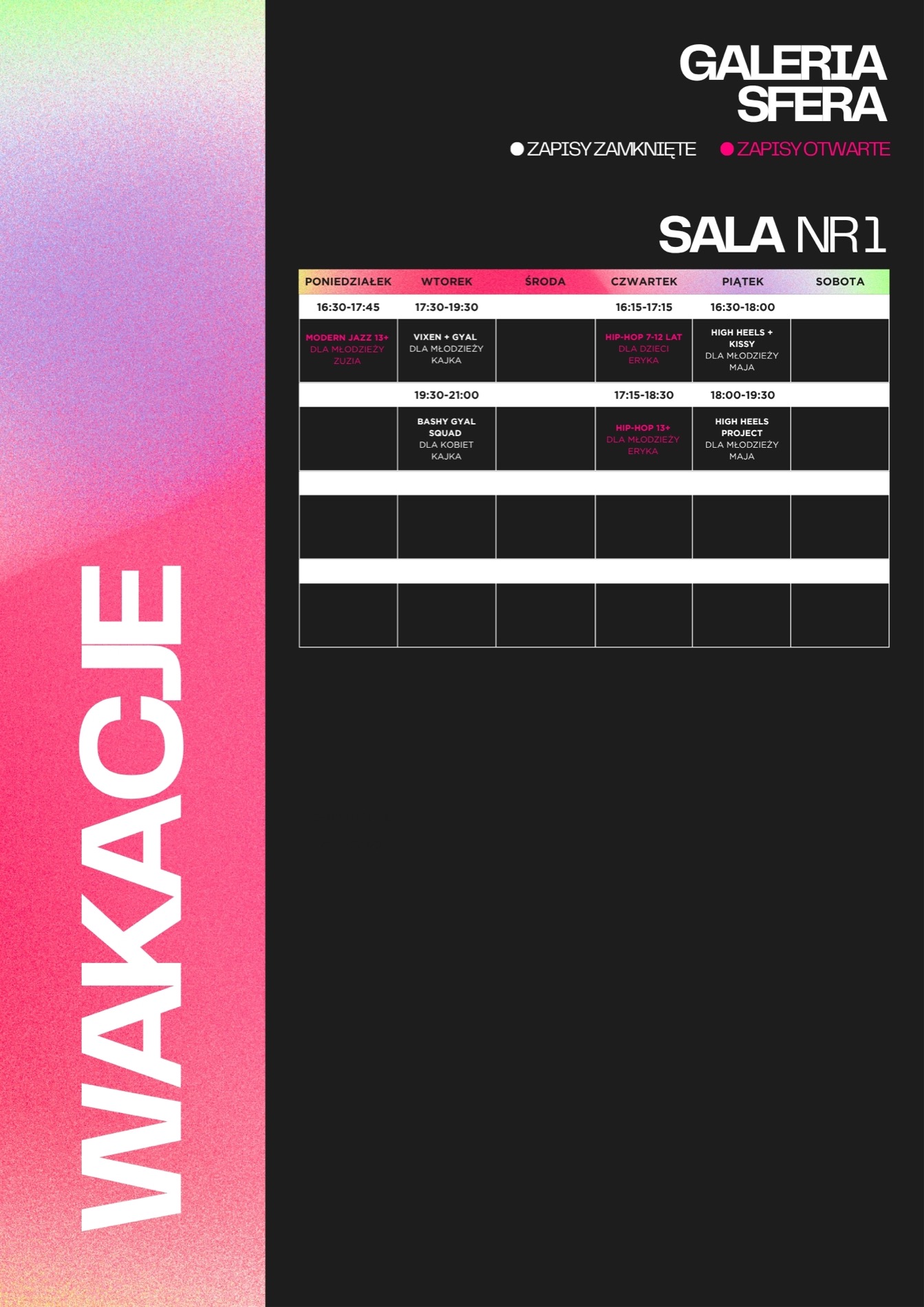 Plan wakacyjny Galeria Sfera